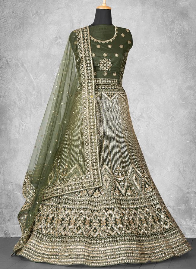 Net Dark Green Wedding Wear Sequins Work Lehenga Choli